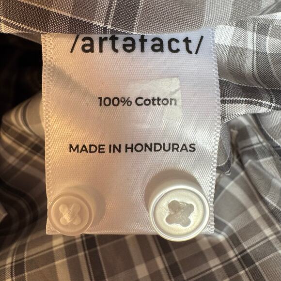 Artefact Long Sleeve Button Up Shirt Gray Plaid Cotton NWOT Size 2XL - Picture 8 of 9
